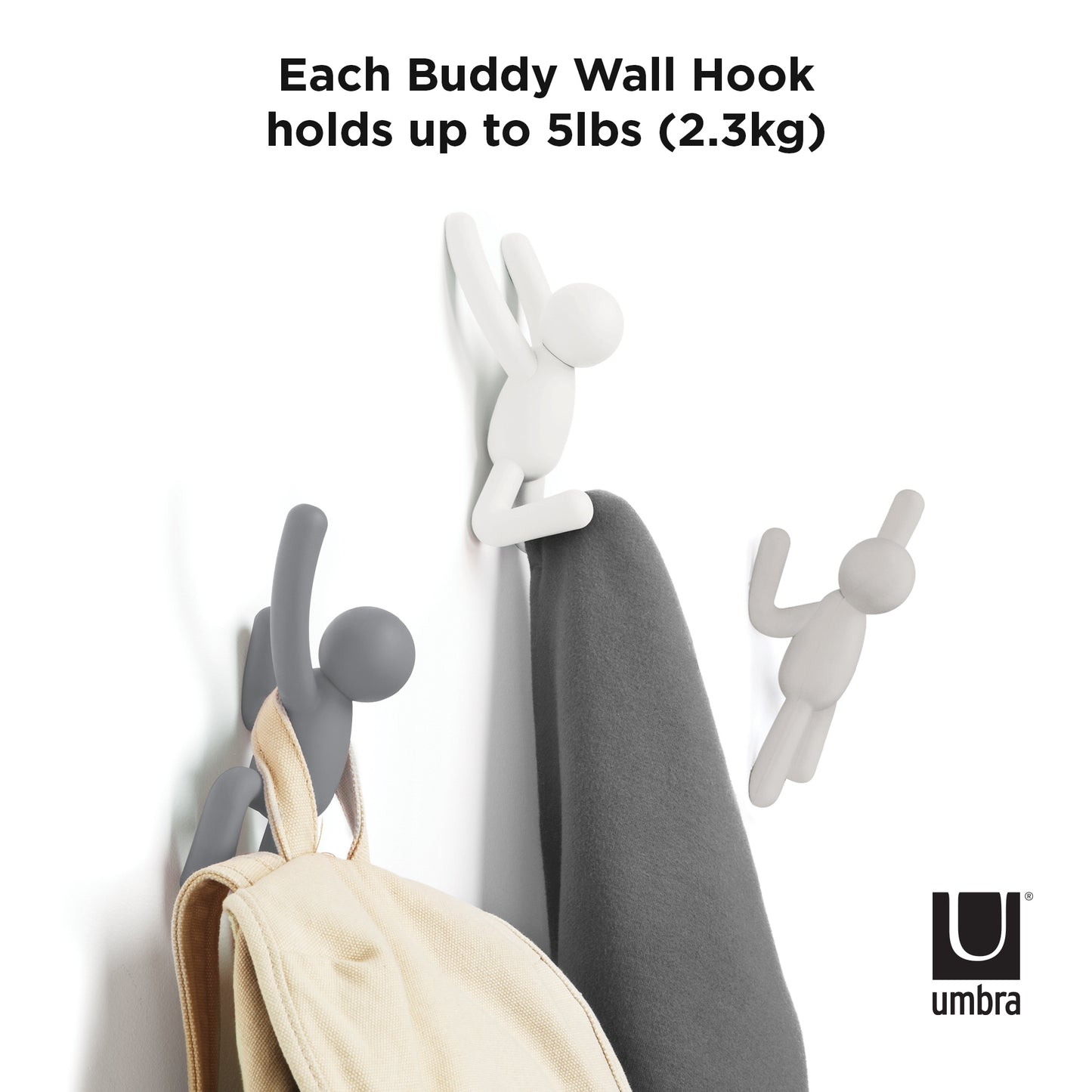 Buddy Hooks (Set of 3) - Assorted Grey