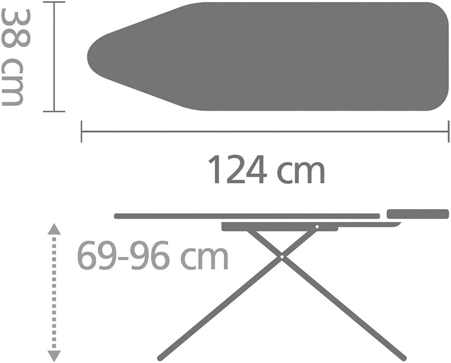 Ironing Board (B) 124x38cm, SIR (Steam Iron Rest) Metallic Grey Frame - Feathers