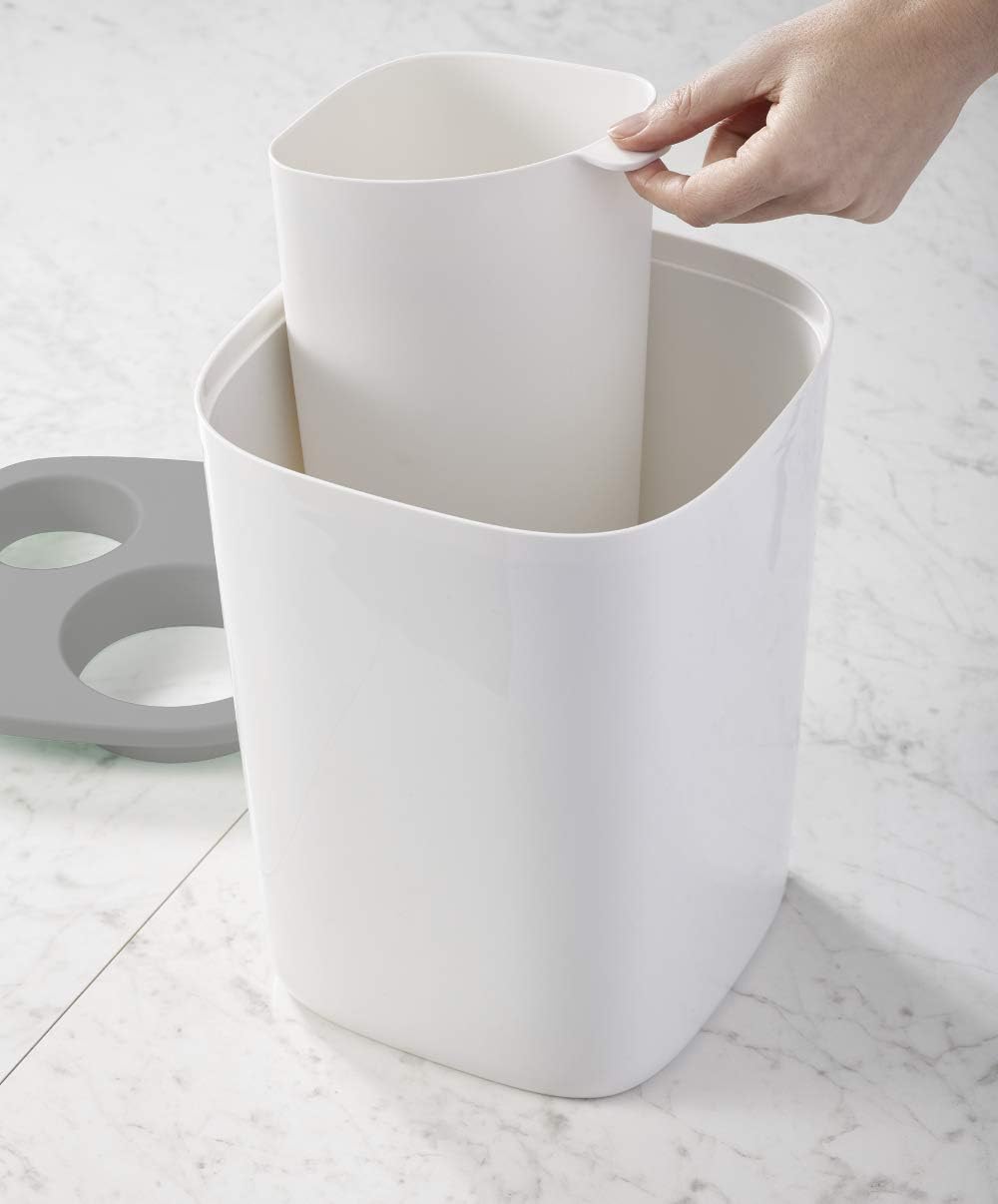 Split 8L Bathroom Waste Separation Bin - Light Grey/White