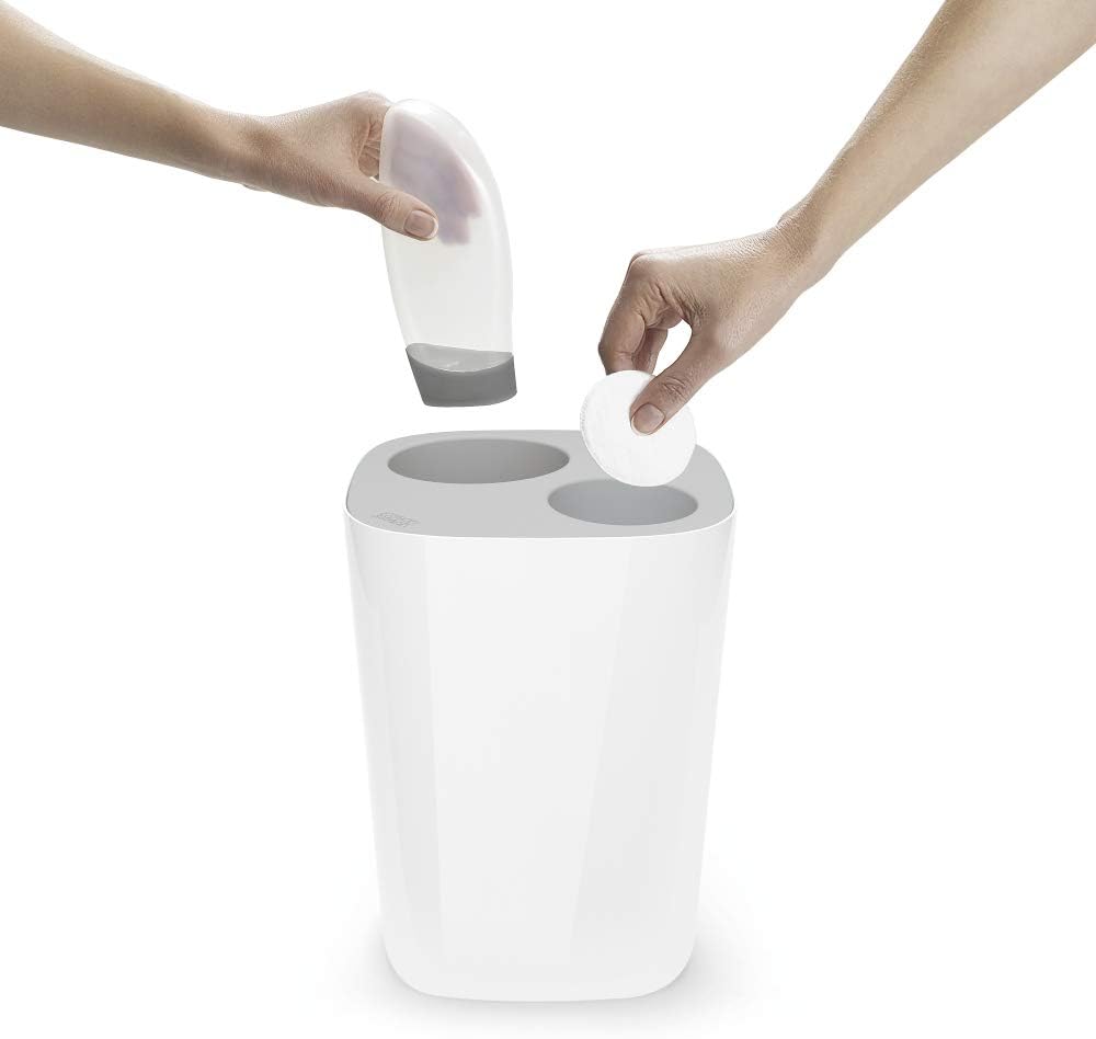 Split 8L Bathroom Waste Separation Bin - Light Grey/White