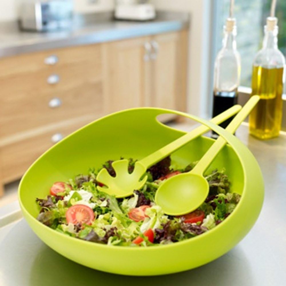 Salad Bowl And Servers - Green