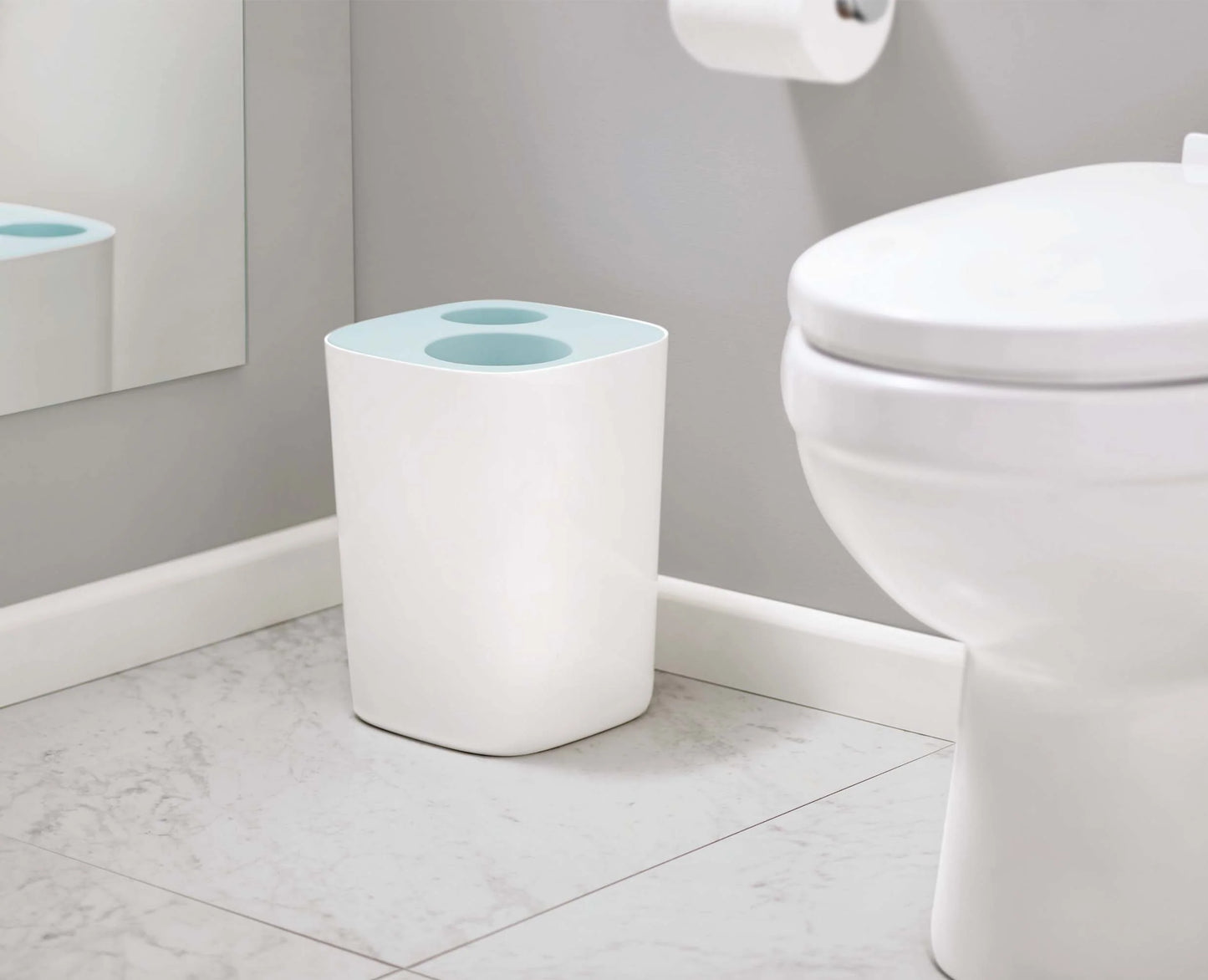 Split 8L Bathroom Waste Separation Bin - Light Blue/White