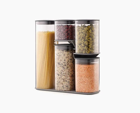 Podium 5-Piece Storage Jar Set With Stand - Grey