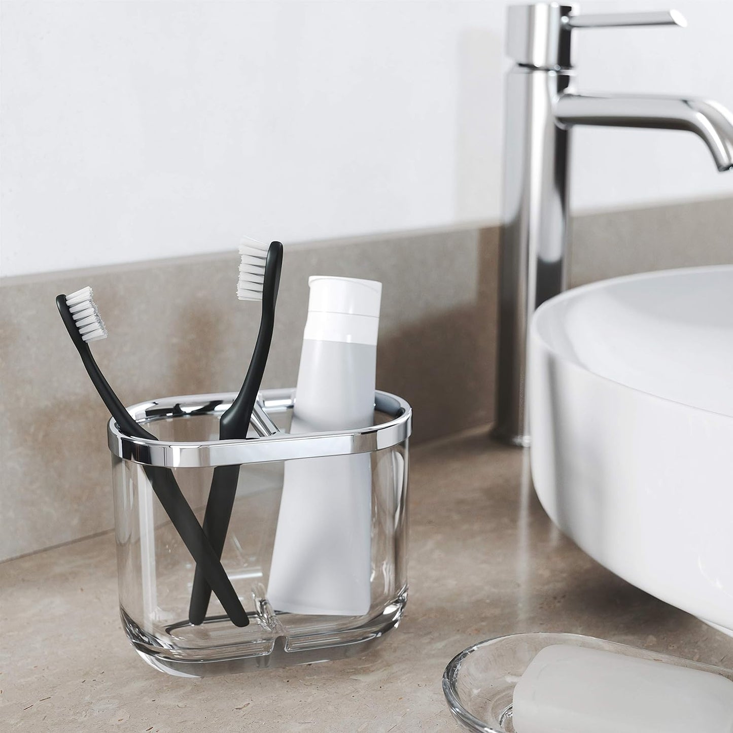 Junip Toothbrush Holder - Acrylic Clear/Chrome