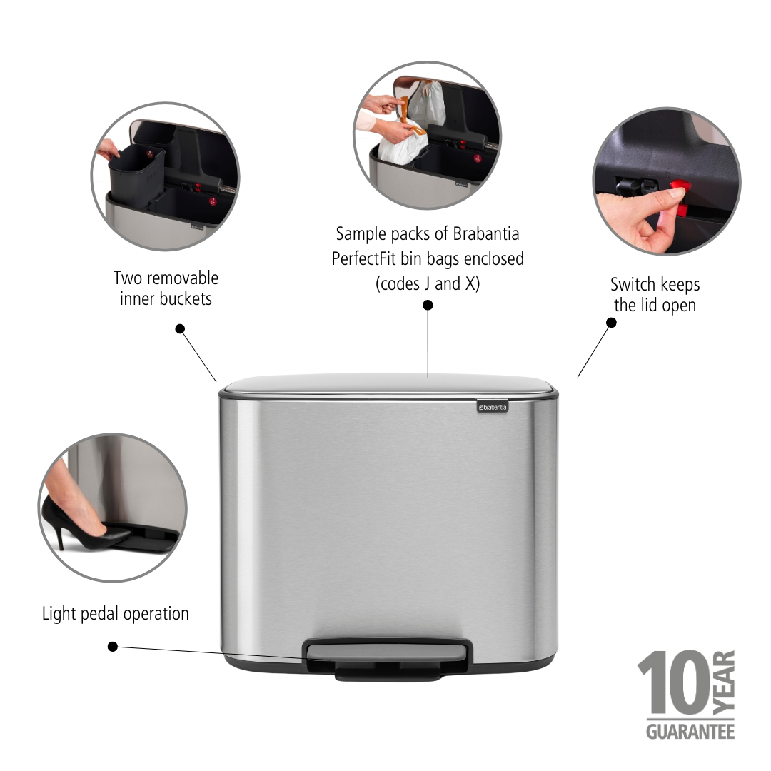 Bo Pedal Bin 11 + 23 Litre - Matt Steel Fingerprint Proof