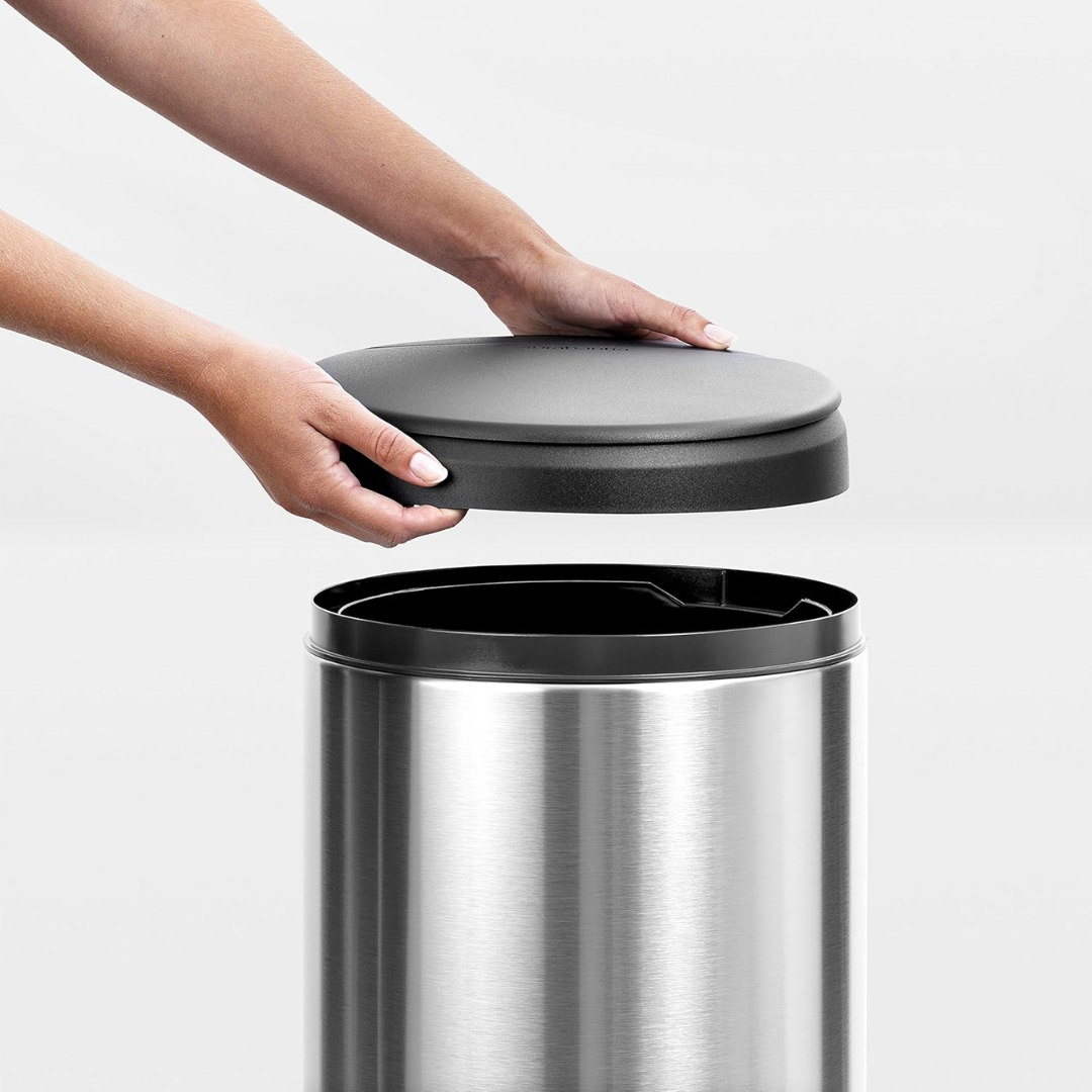 Flip Bin 30L - Matt Steel FPP (Fingerprint Proof) with Dark Grey Lid