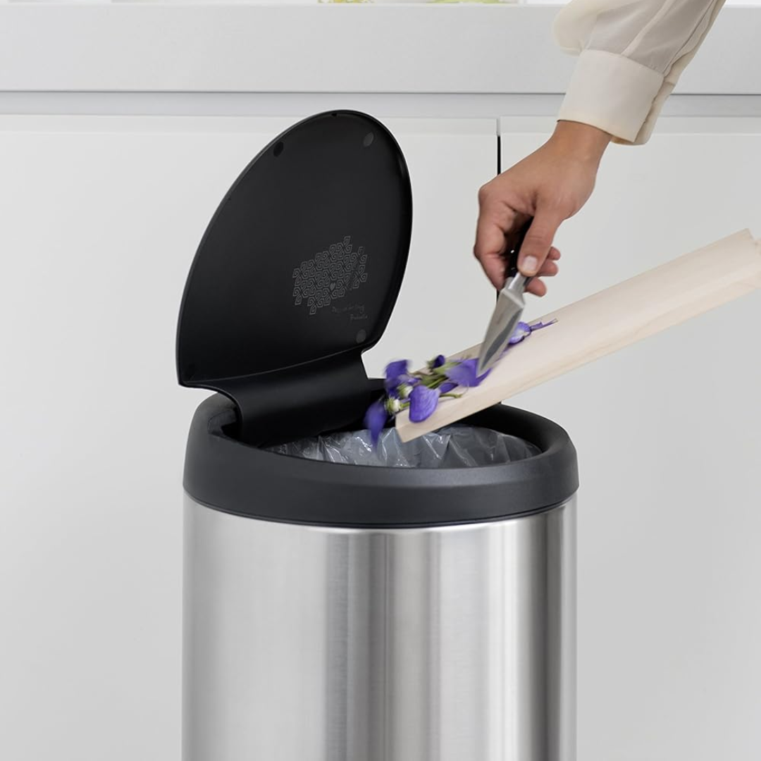 Flip Bin 30L - Matt Steel FPP (Fingerprint Proof) with Dark Grey Lid