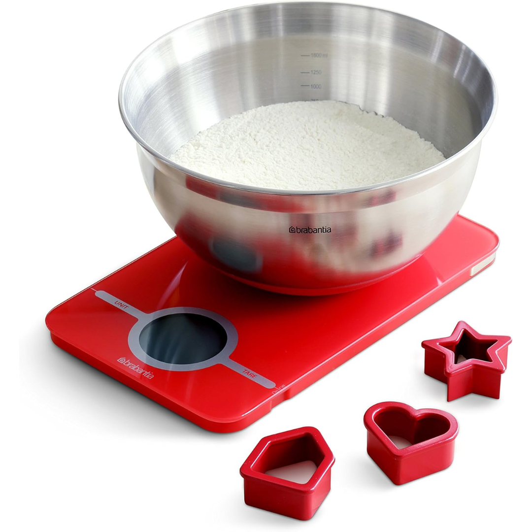 Baking Gift Set (Mixing Bowl, Kitchen Scale Essential, 3 Cookie Cutters) - Red