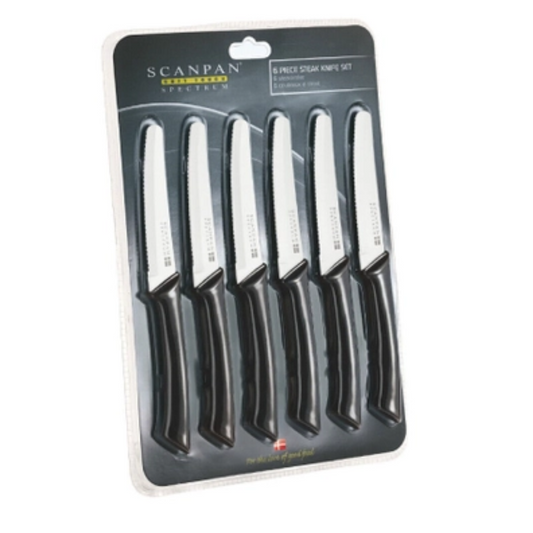 Steak Knife Set (6Pcs) Black Handle - Uncoated Blade w/o CDU - Spectrum