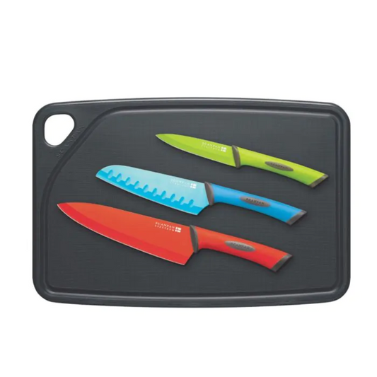 Cutting Set (4Pc) - 39 X 26 cm - Grey Board - Green Utility - Blue Santoku - Red Cook'S