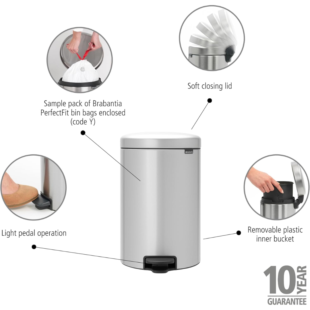 NewIcon Pedal Bin Silent 20 Litre - Metallic Grey