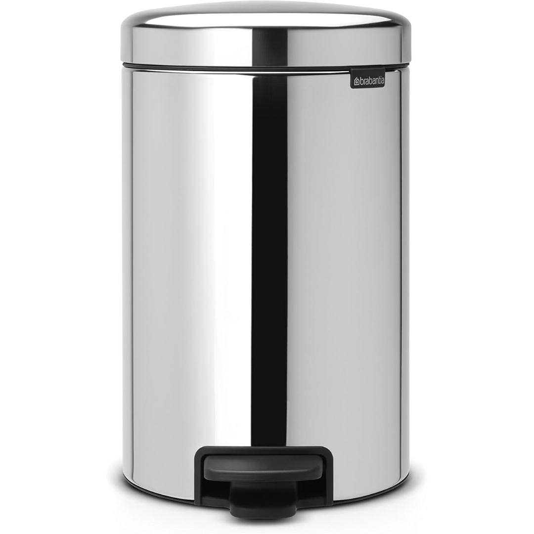 NewIcon Pedal Bin Silent 12 Litre with Metal Bucket - Brilliant Steel