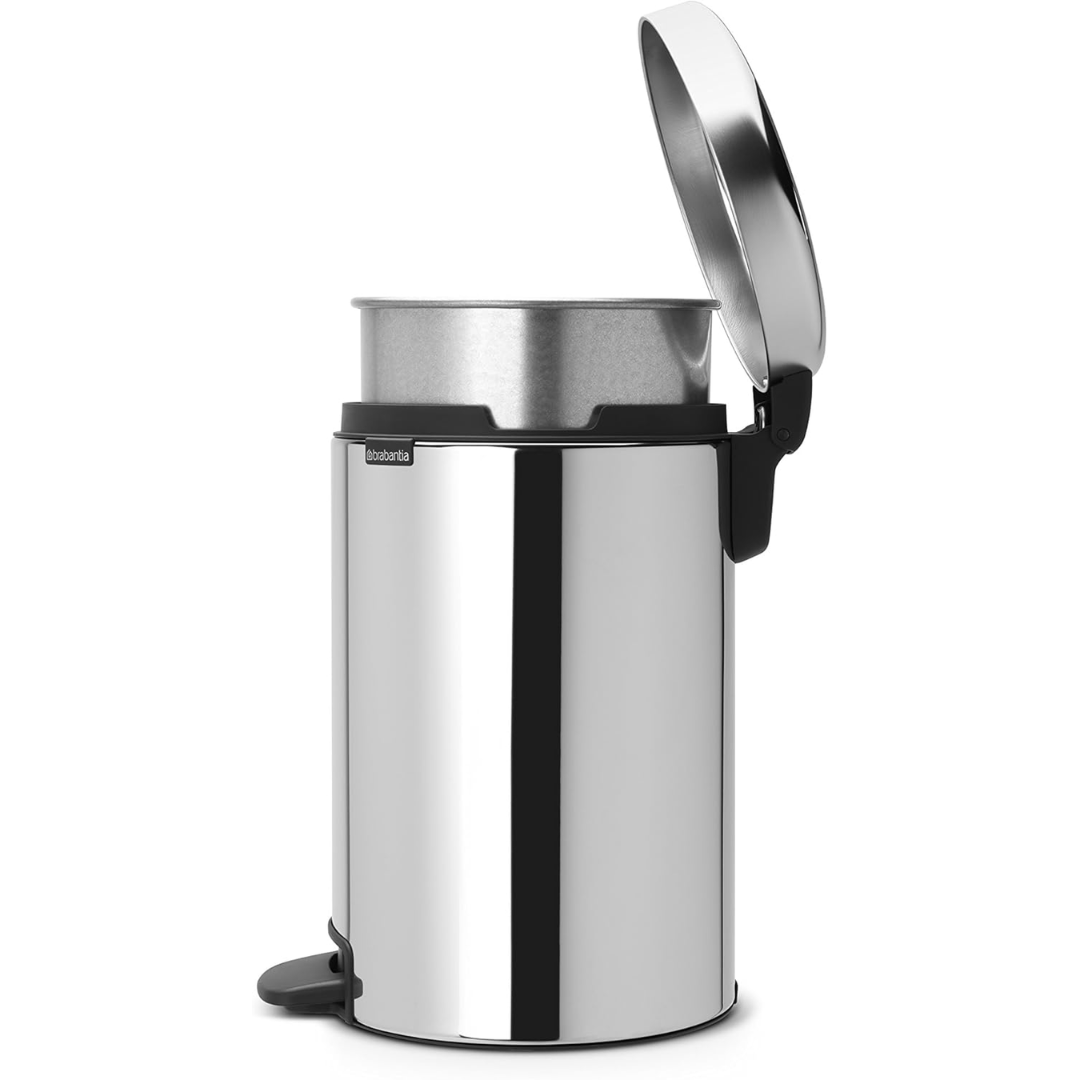 NewIcon Pedal Bin Silent 12 Litre with Metal Bucket - Brilliant Steel