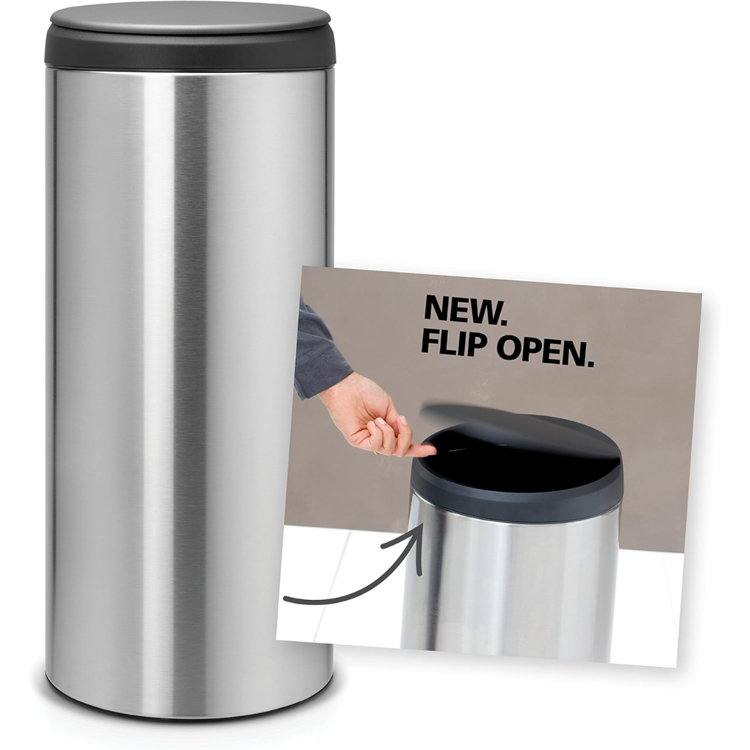 Flip Bin 30L - Matt Steel FPP (Fingerprint Proof) with Dark Grey Lid