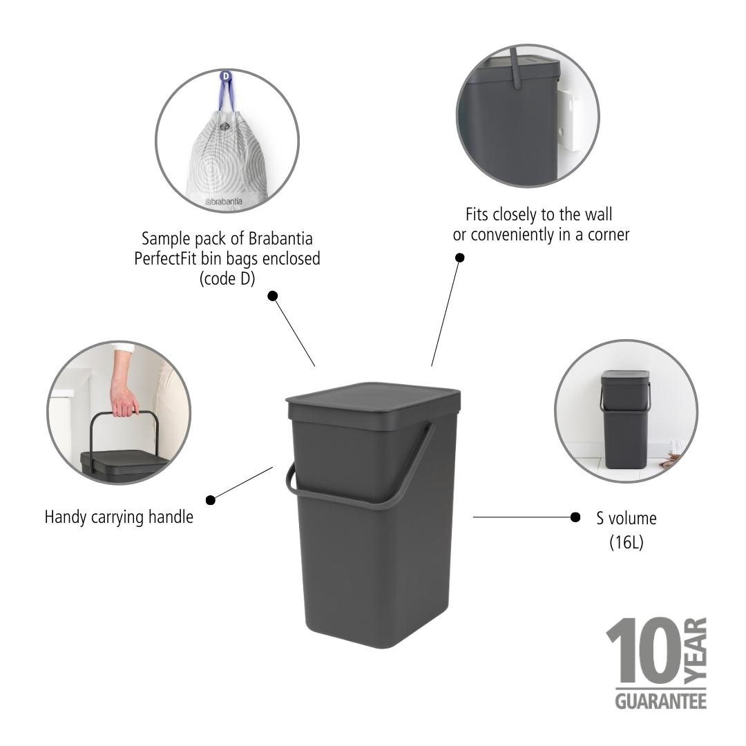 Sort & Go Waste Bin 16 Litre - Grey