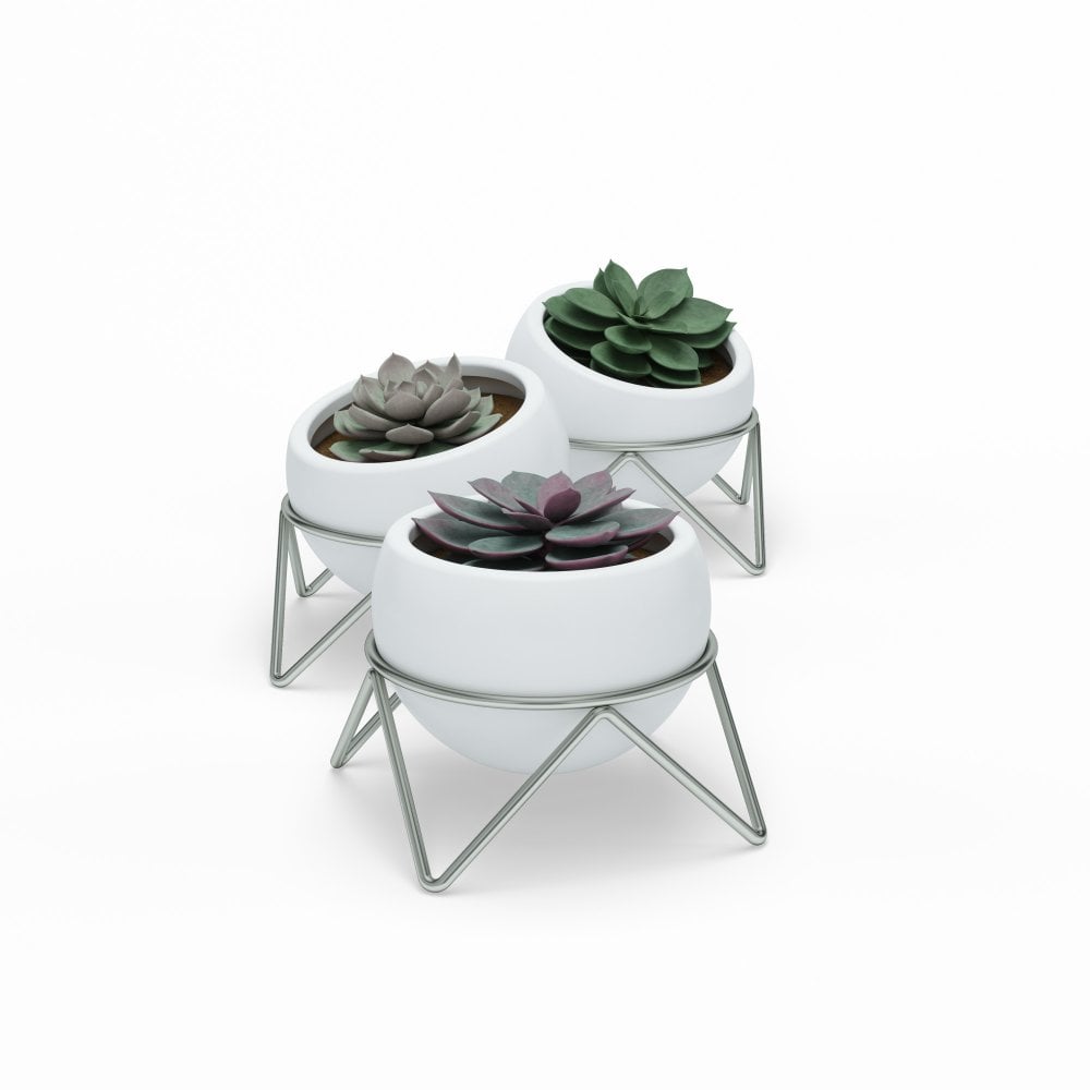 Potsy Planter (Set of 3) - White/Nickel