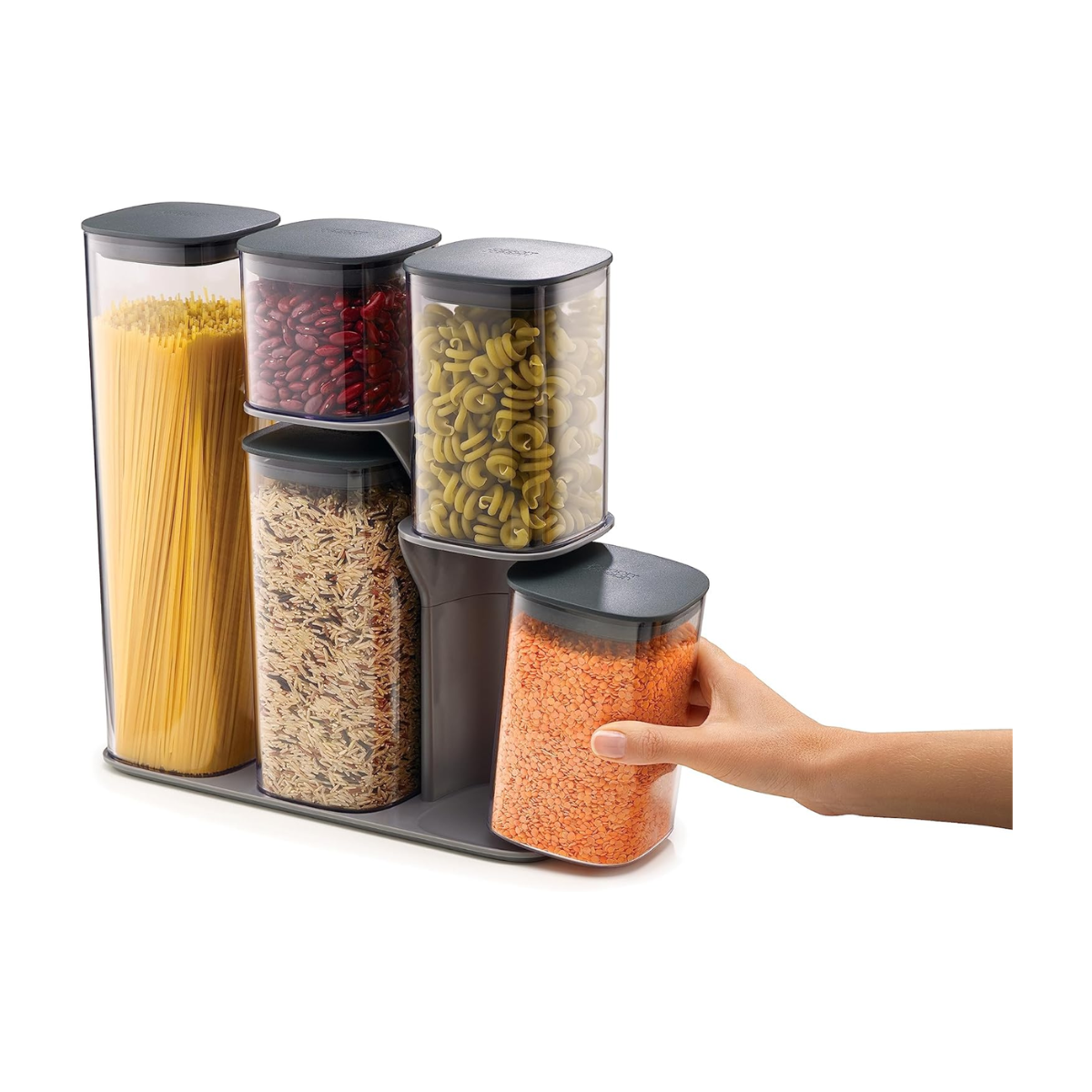 Podium 5-Piece Storage Jar Set With Stand - Grey