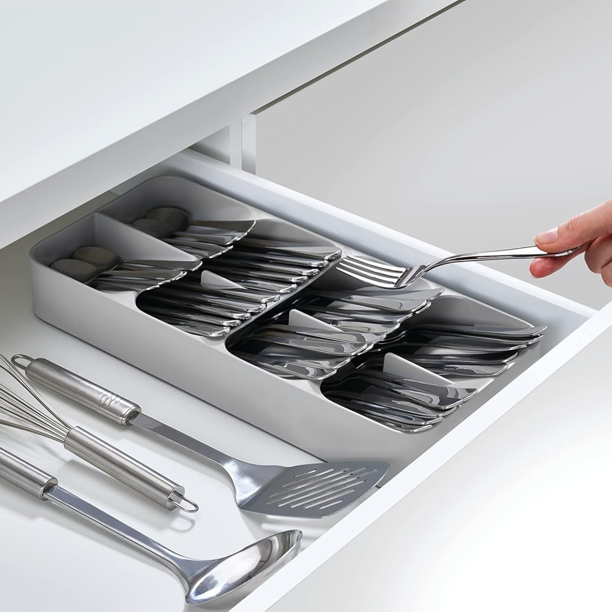 DrawerStore Large Compact Cutlery Organiser - Grey