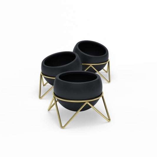 Potsy Planter (Set of 3) - Black/Brass